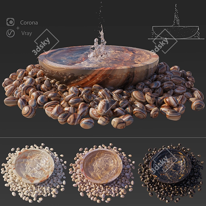 River Stone Water Bowl Fountain 3D model image 1