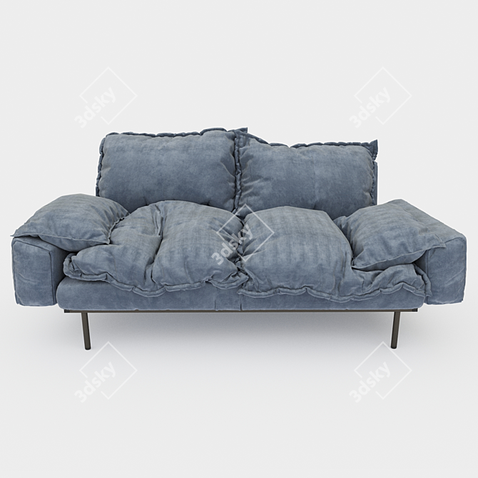 Retro Velvet 2-Seat Sofa: Petrol Blue 3D model image 1