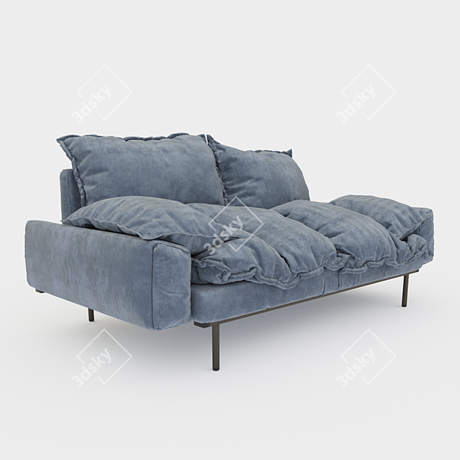  Retro Velvet 2-Seat Sofa: Petrol Blue 3D model image 2