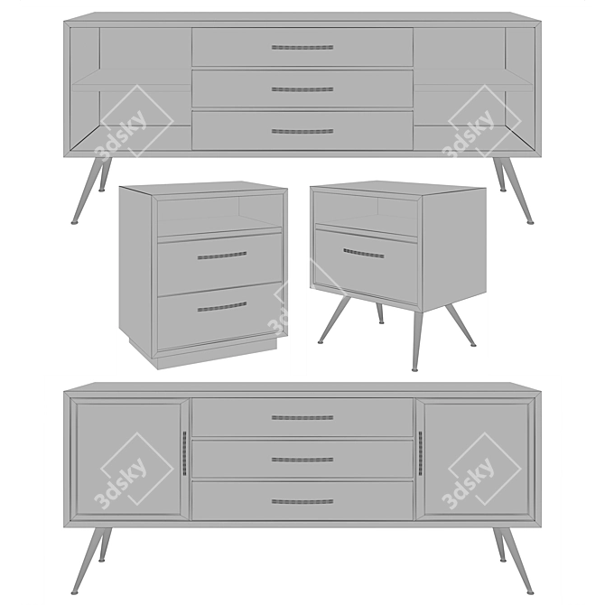 Versatile Chest & Nightstand Set 3D model image 2