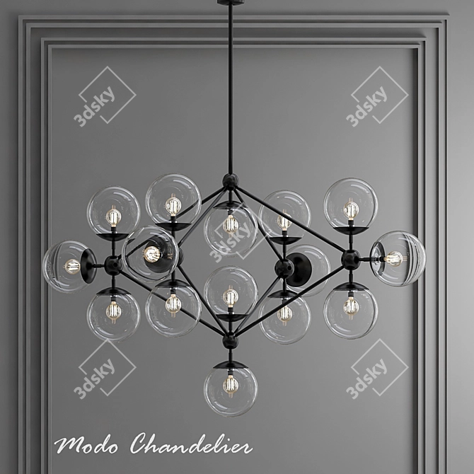 Elegant Modo Chandelier: Black and White Glass 3D model image 1