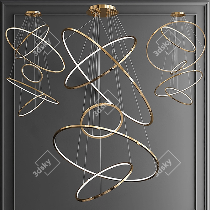 Golden Lohja Chandelier: Modern Art-Deco Design 3D model image 1