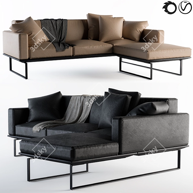 Modern Leather Cube Sofa 3D model image 1