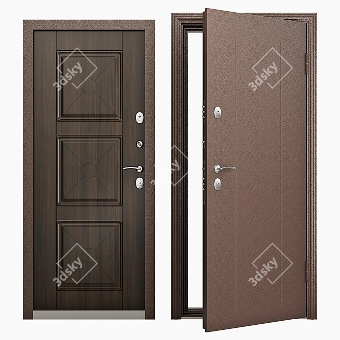 Secure and Stylish Entrance Door 3D model image 1