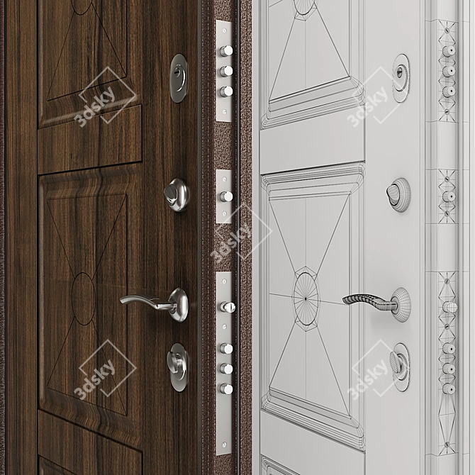 Secure and Stylish Entrance Door 3D model image 2