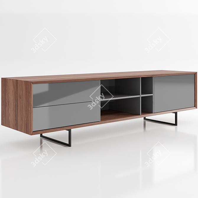 Modern Walnut Media Console 3D model image 1