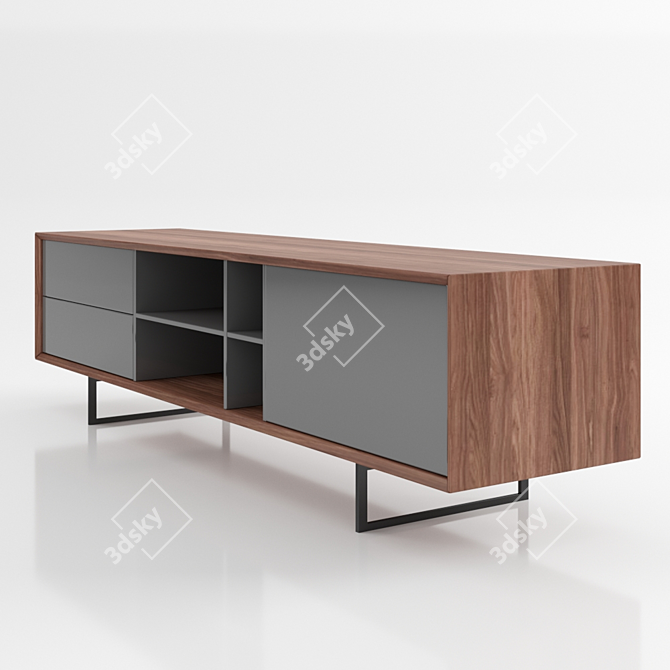 Modern Walnut Media Console 3D model image 2