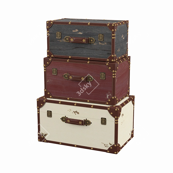 Vintage-inspired Lucasville Trunk Trio 3D model image 1