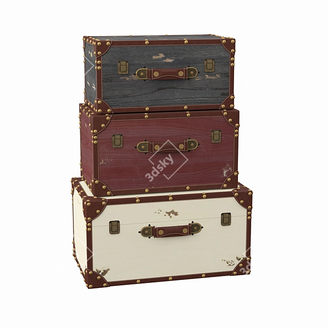 Vintage-inspired Lucasville Trunk Trio 3D model image 2