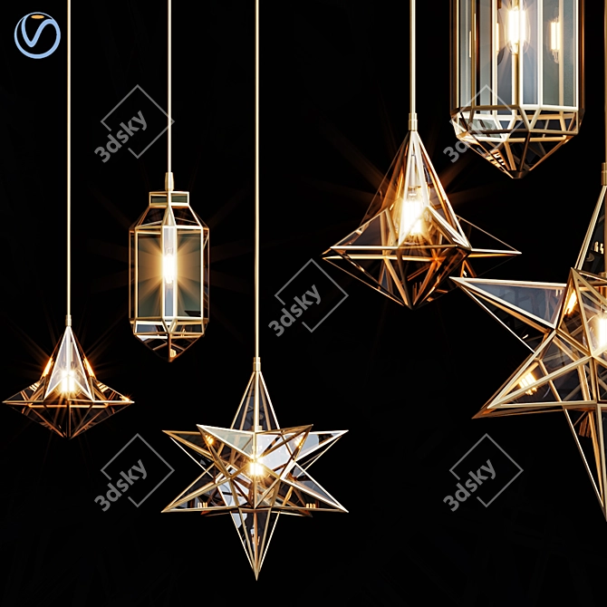 Elegant Moroccan Glass Pendants 3D model image 1