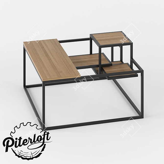 Rustic Wood Metal Bond Table 3D model image 1