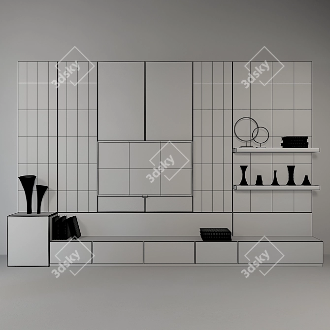 Sleek TV Wall Set 3D model image 2