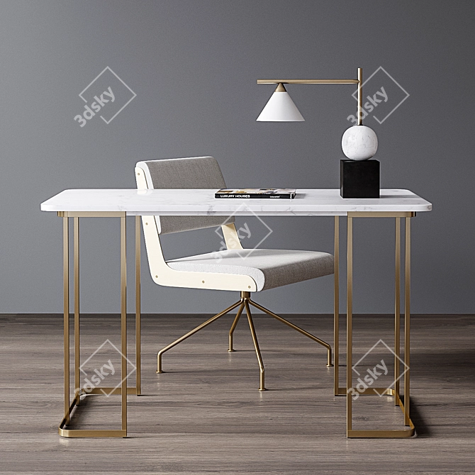 Sleek Marble Desk with Rue Cambon Chair 3D model image 1