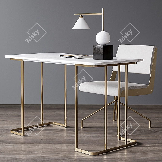 Sleek Marble Desk with Rue Cambon Chair 3D model image 2