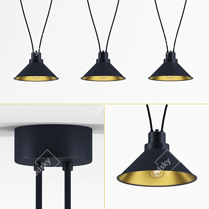 Elegant Steel Pendant with Black and Gold Finish 3D model image 2