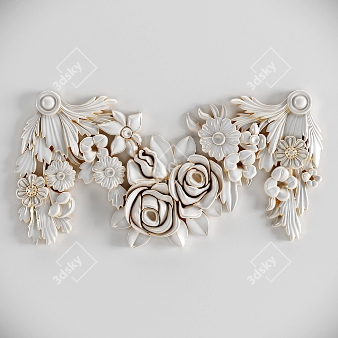 Elegant Plaster Flower Moulding 3D model image 1