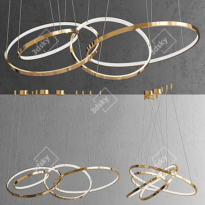 Oracle 4-Ring Gold Chandelier 3D model image 1