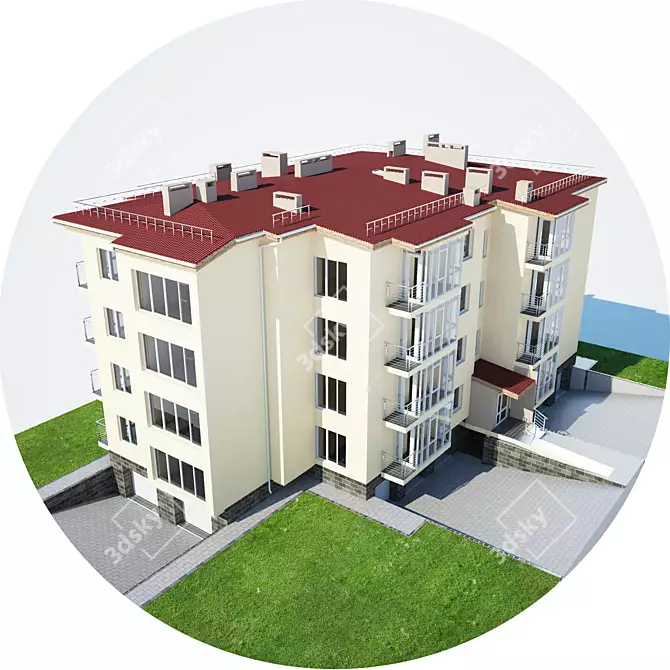 Modular Apartment House- v03 3D model image 1