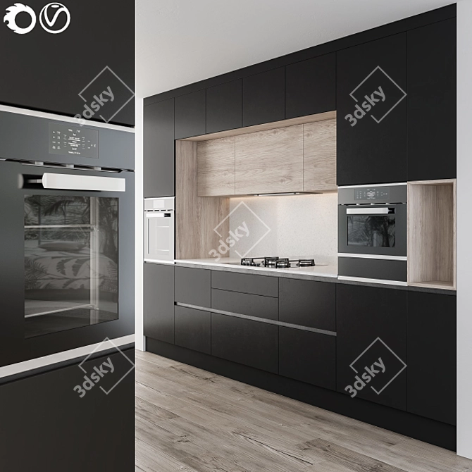 Sleek Black Kitchen Set 3D model image 1