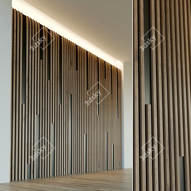 Wooden 3D Wall Panel - Decorative and Versatile 3D model image 1