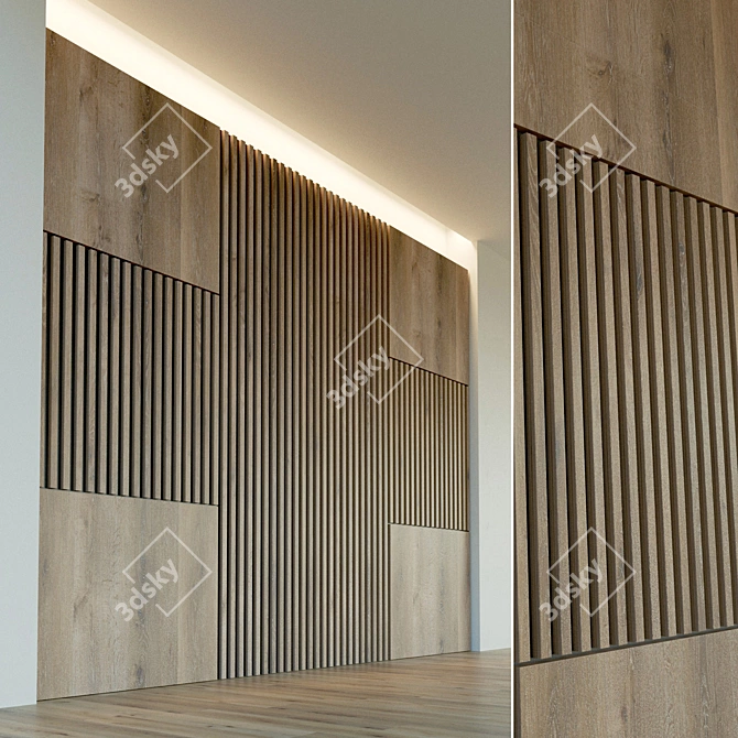 Elegant Wood Wall Panel  High-Resolution Decorative 3D Panel 3D model image 1