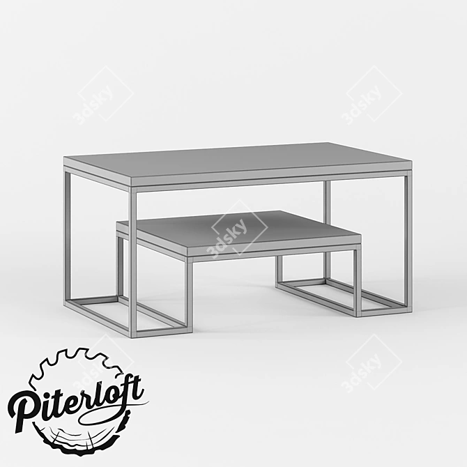 Rustic Wood Metal Table 3D model image 2