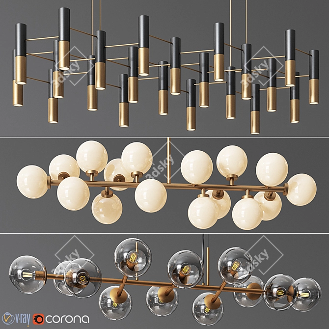 Sleek Linear Chandelier Set 3D model image 1