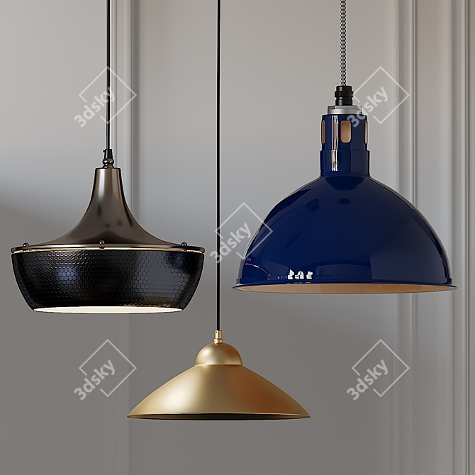 Modern Pendant Lighting Set: Rae, Wesco Vented Cord & Small Cone 3D model image 1