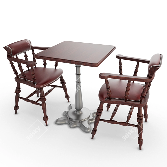 Tradition Wooden Table & Leather Chairs 3D model image 1