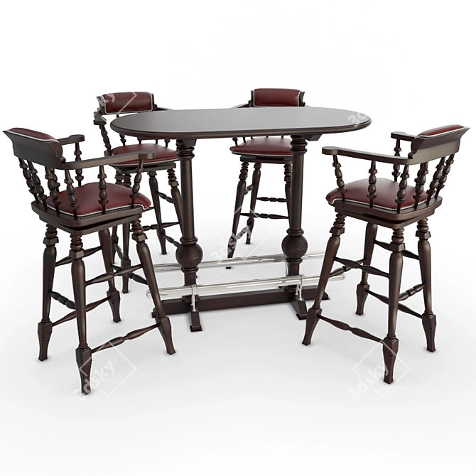 Rustic Wooden Pub Table & Stools 3D model image 1