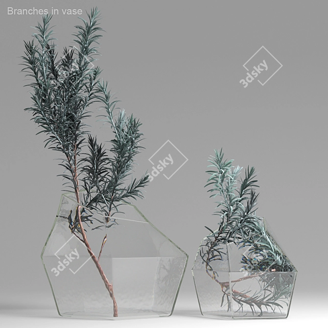 Curry Plant Branches in Vases 3D model image 1