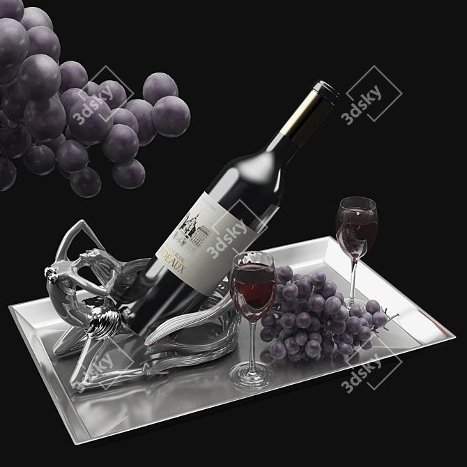 Elegant Red Wine and Grape Sculpture 3D model image 1