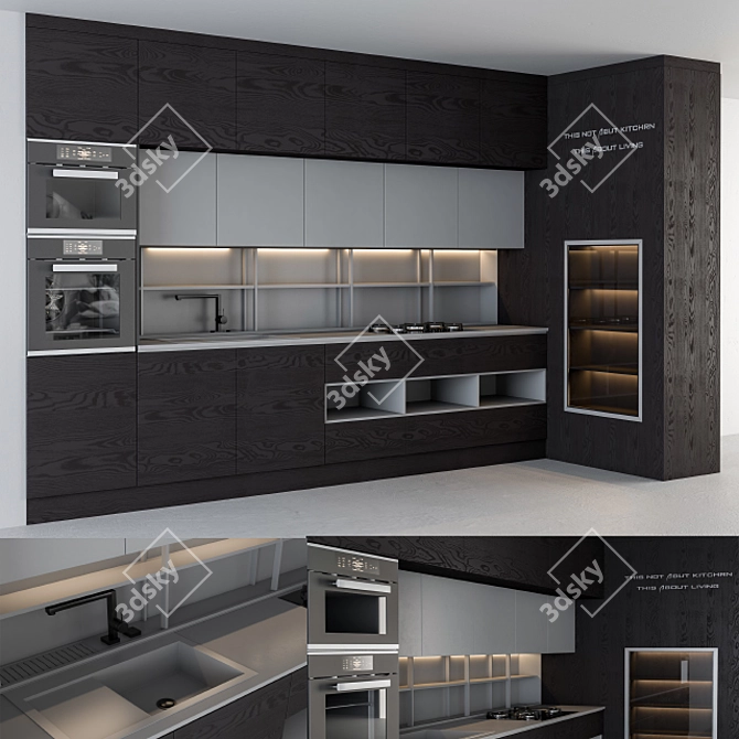 Wood and Gray Modern Kitchen 3D model image 1