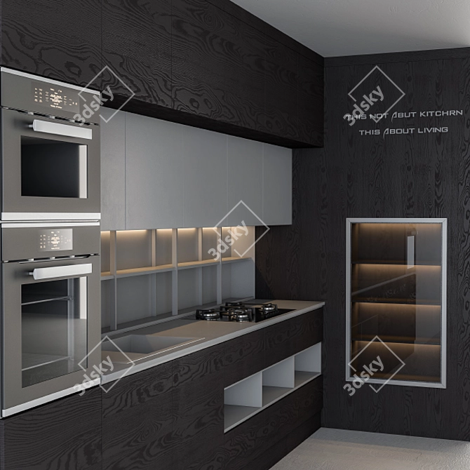 Wood and Gray Modern Kitchen 3D model image 2