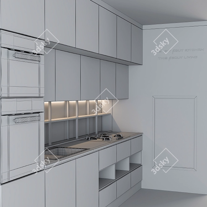 Wood and Gray Modern Kitchen 3D model image 3