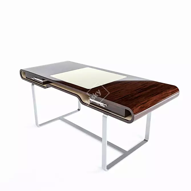 Elegant Shanghai Desk: Ziricotte Wood, Leather Top & Silver Patined Leg 3D model image 1