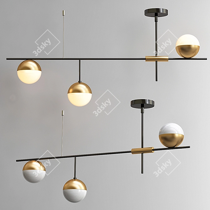 Elegant Brass and White Chandelier 3D model image 1