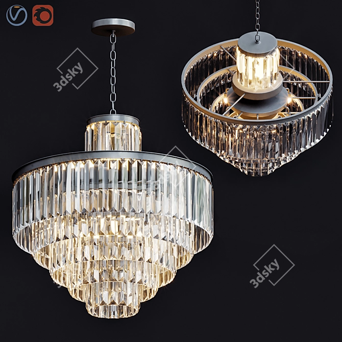 Vintage Clear Glass Fringe Chandelier 3D model image 1