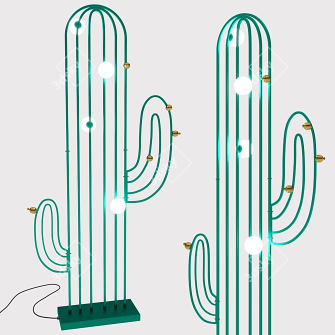 Cactus Floor Lamp - Modern, Metal & Plastic, Green Frame 3D model image 1