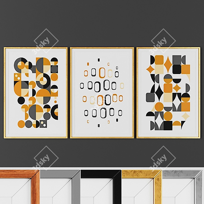 Geometric Frame Trio: Scandinavian Style 3D model image 1