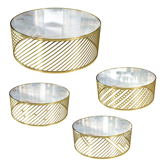 Modern Gold Pattern Table Set 3D model image 1