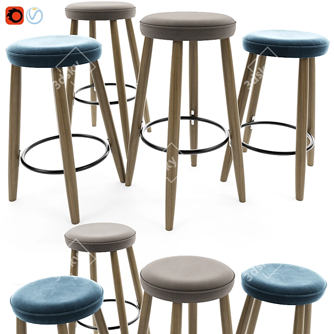 Modern Danish Design Bar Stool 3D model image 1