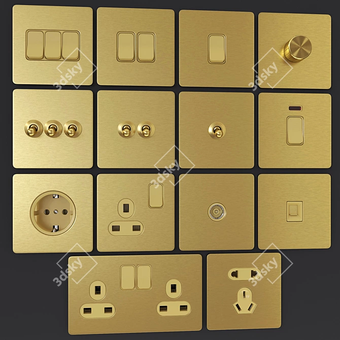 Title: Golden Brushed Steel Switches 3D model image 1