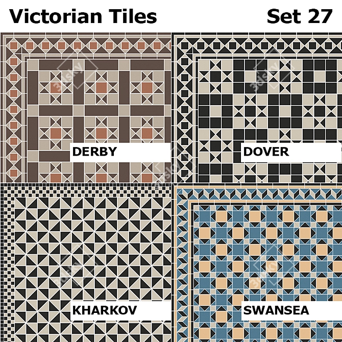 Elegant Victorian Tile Set - Topcer 3D model image 1