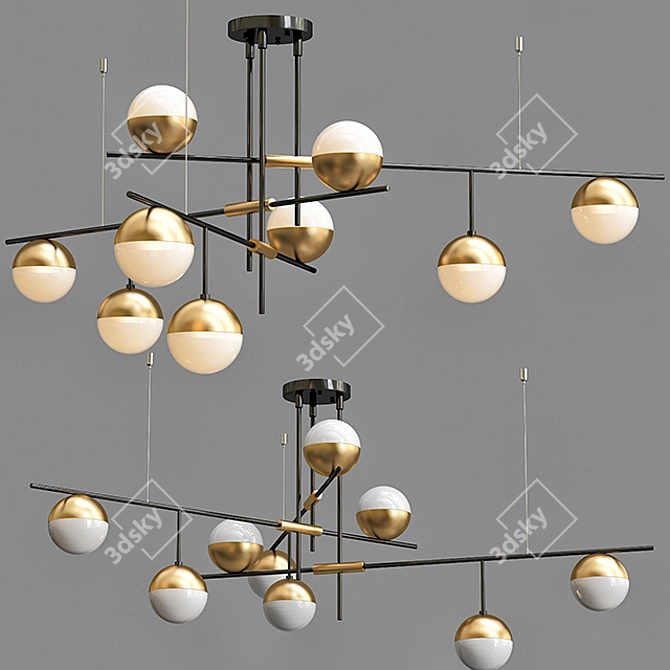 Modern Brass and White Chandelier 3D model image 1