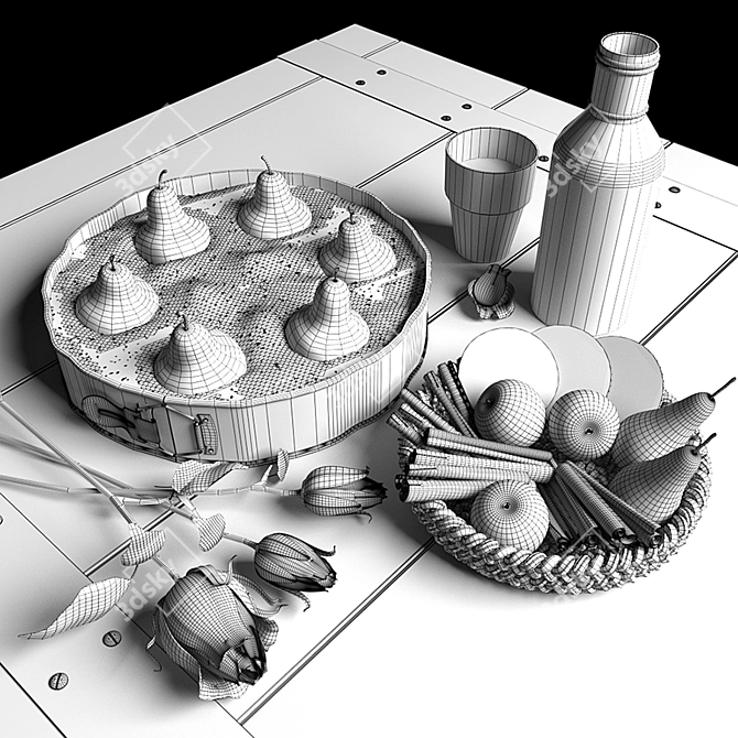 Pear-filled Baking Dish: Loft-Styled Cake with Fruits 3D model image 2