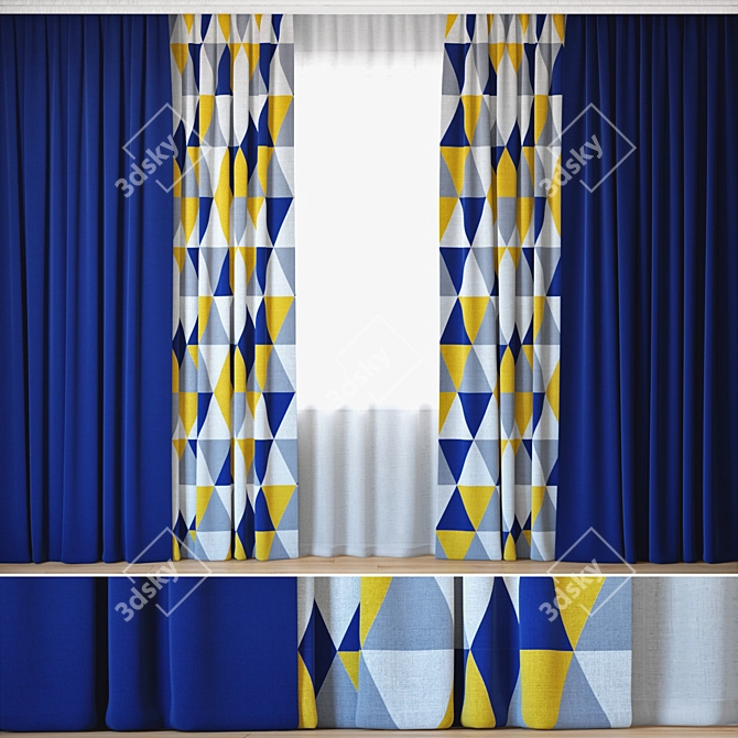 Neat Triangle Printed Curtains with Tulle 3D model image 1