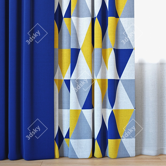 Neat Triangle Printed Curtains with Tulle 3D model image 2