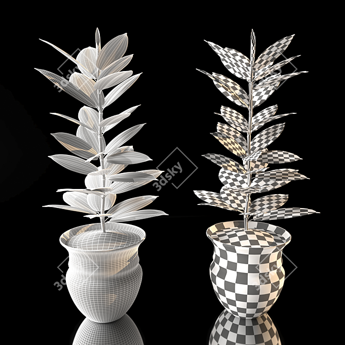 Rustic Ficus Plant in Iron Vase 3D model image 3