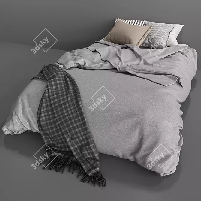  Stylish Gray Bed: Spacious Design 3D model image 2